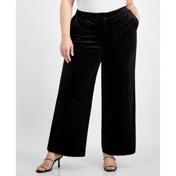 Tahari ASL Pants - Tahari Asl Plus Black Velvet Wide Leg Pants - Size 16W - Women's Pants